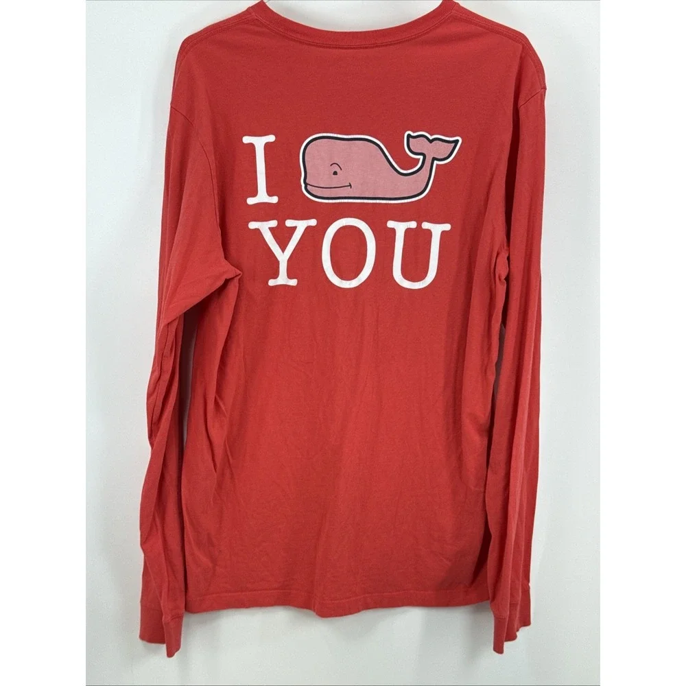 Vineyard Vines Pocket Tee T-Shirt Long Sleeve I Whale You Red Men's Medium S - Picture 3 of 6